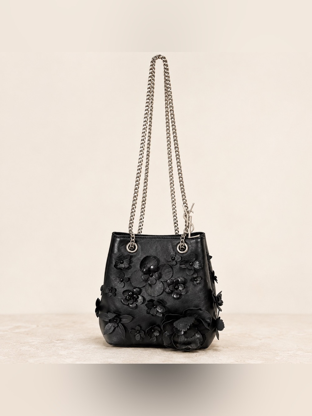 NWOT YSL RARE Lambskin Appliqué Baby Emmanuelle Bucket Bag;